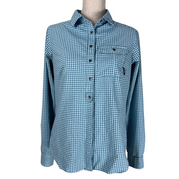 Columbia Omni-Shade Gingham Button Down Shirt Blue Long Sleeve Gorpcore - Picture 1 of 8
